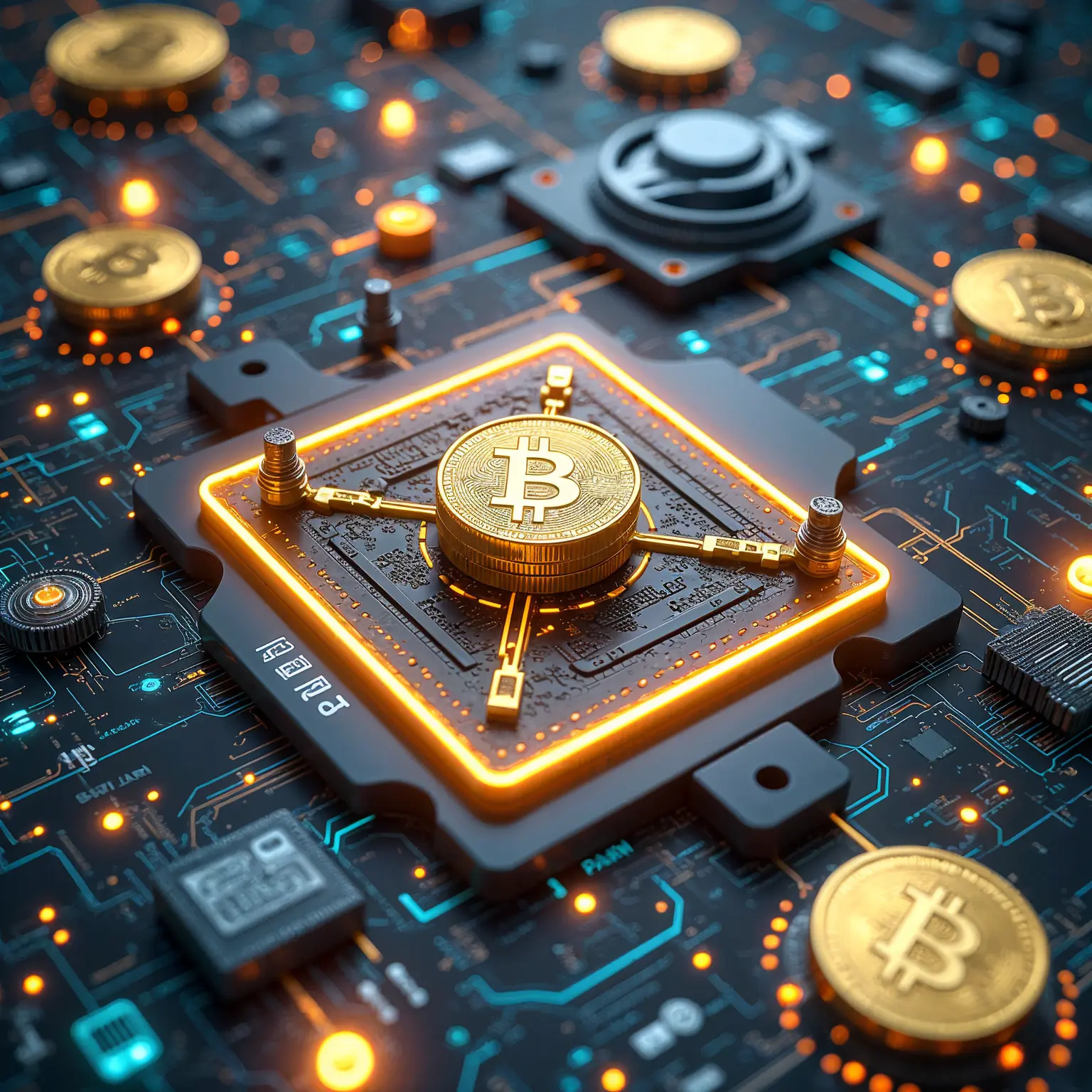 Wizualizacja technologii blockchain z węzłami i kluczami kryptograficznymi.