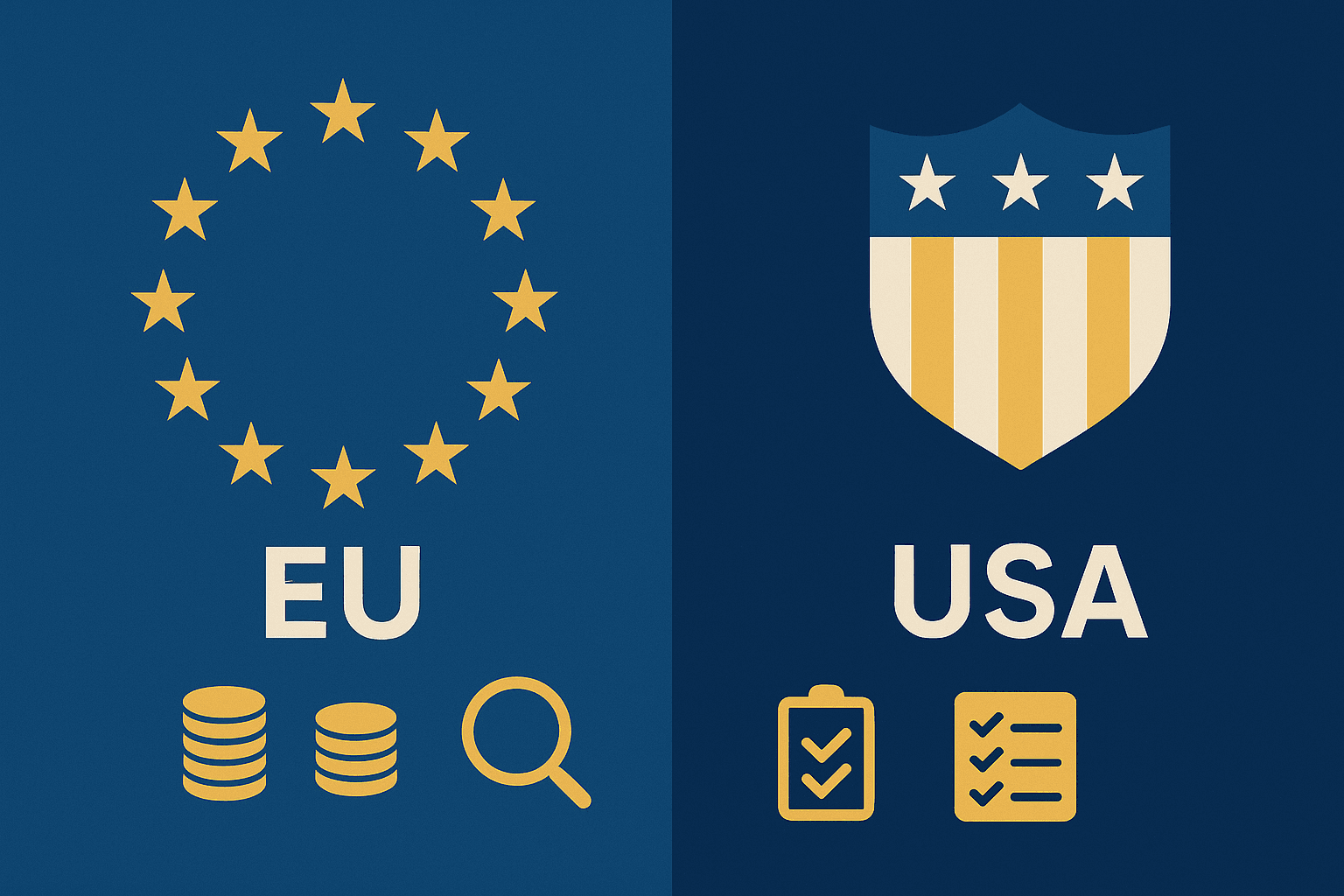 MiCA (UE) i GENIUS Act (USA) — wizualne porównanie regulacji Infografika porównawcza UE vs USA dla regulacji stablecoinów